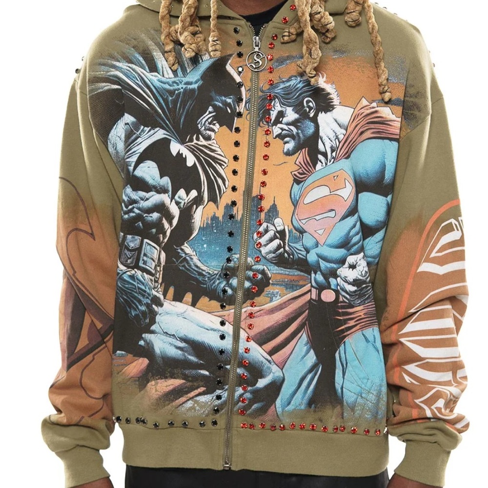 STRAY Batman vs Superman Graphic & rhinestone Hoodie size medium NWT